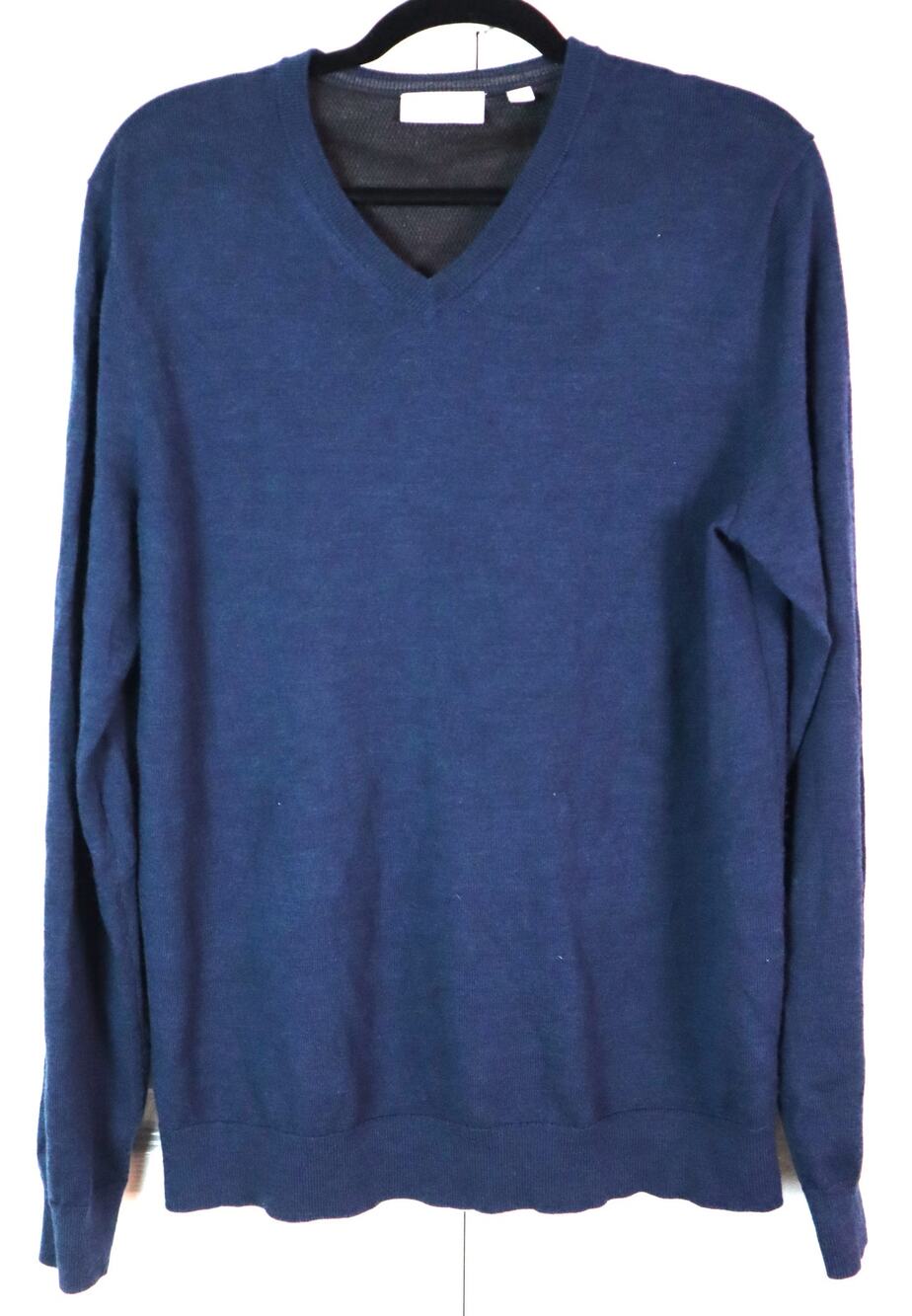 Calvin Klein Dark Navy Blue Extra Fine Merino Wool Sweater Mens Medium V Neck